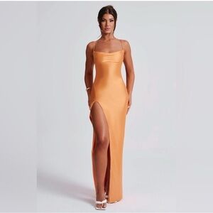 Babyboo Misha Maxi Tangerine Thigh Slit Strappy Dress Size Medium